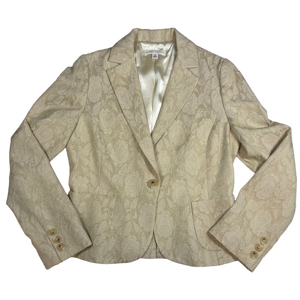 Banana Republic Metallic Floral Brocade Blazer Jacket | Gold Cream Holiday Glam